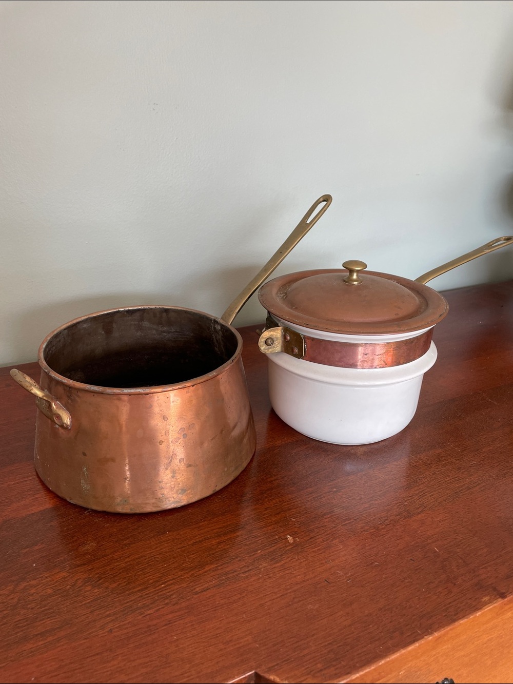 Vintage Hall 1084 Ceramic and Copper Double Boiler Brass Handles 3 Piece Set - Picture 2 of 14